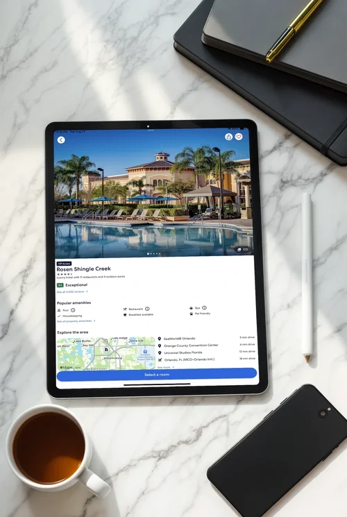 Sleek iPad Mockup on Marble Surface - Modern Aesthetic