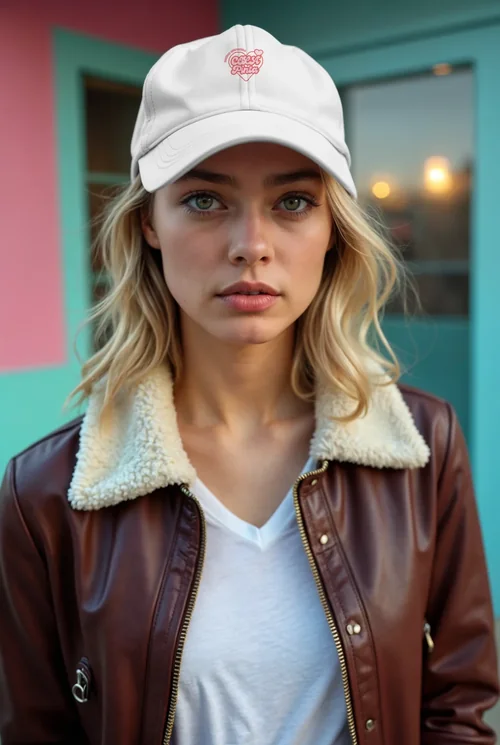 Stylish Mockup of a Woman in a White Hat and Cap