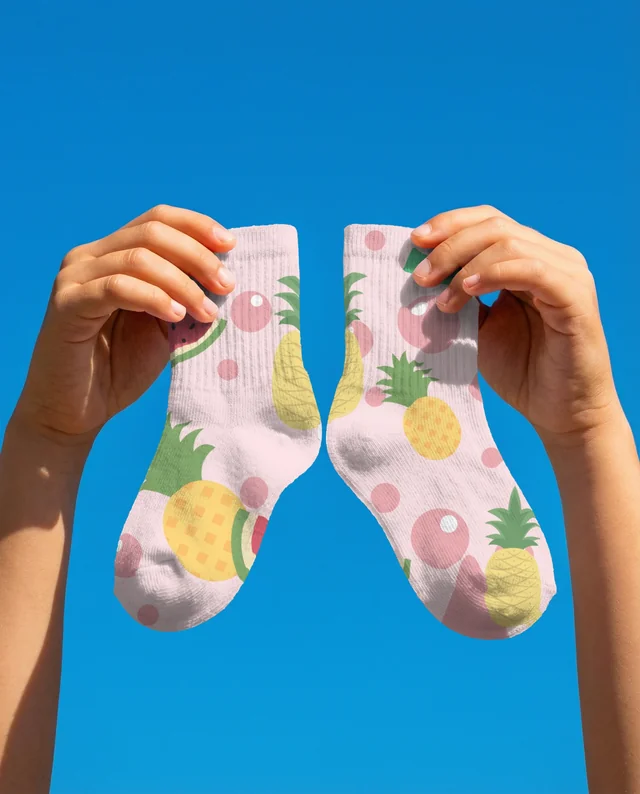 Bright Mockup of Cotton Socks Against Blue Sky