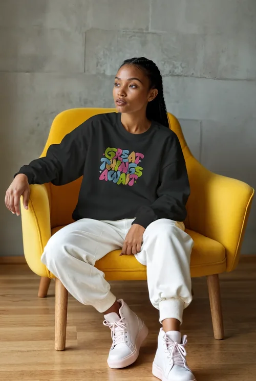 Stylish Sweatshirt Mockup of a Young Woman in Comfort