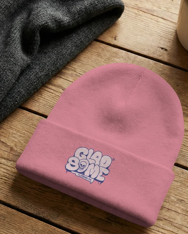 Cozy Mockup of White and Gray Beanie Hats on Wood