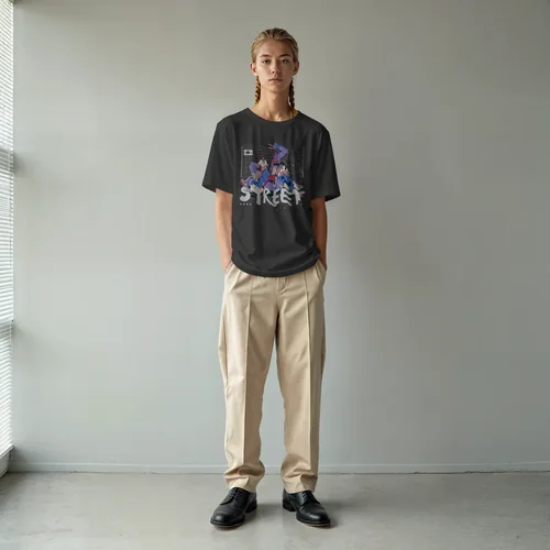 Mockup of T-Shirt with Minimalist Gray Background and Colors