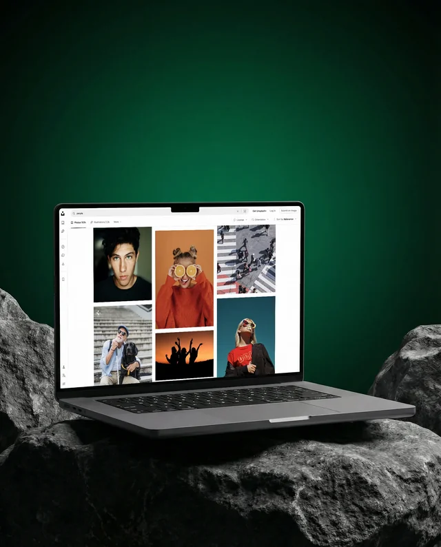 Sleek MacBook Mockup on Rugged Rock Surface