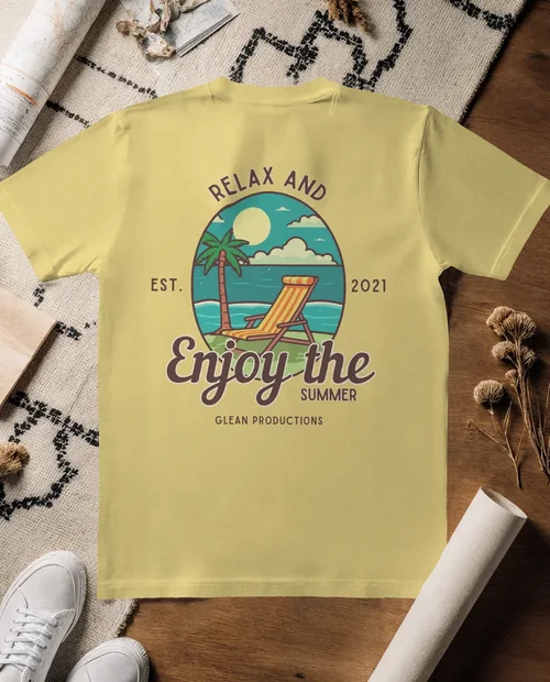 Mockup of T-Shirt on Rustic Wooden Surface