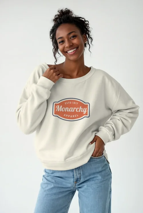 Mockup of a Joyful Woman in a Stylish Sweatshirt