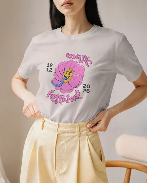 Stylish T-Shirt Mockup of a Confident Young Woman