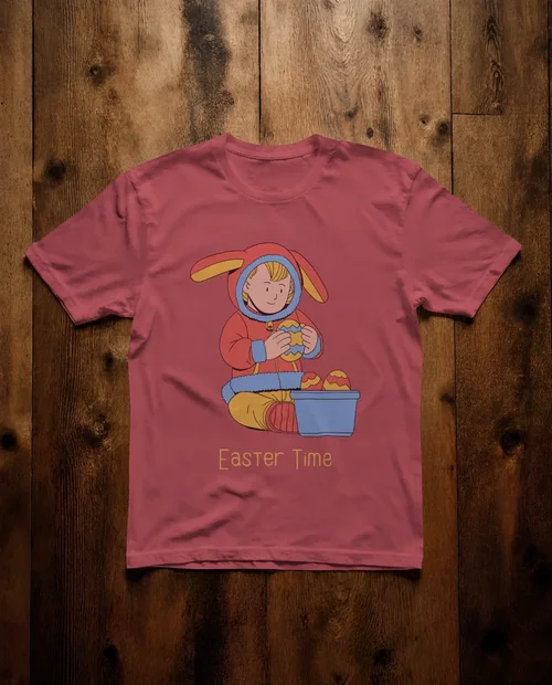 Mockup of Classic White T-Shirt on Rustic Wooden Surface