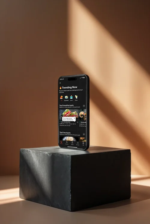 Modern iPhone Mockup on Minimalist Stone Plinth