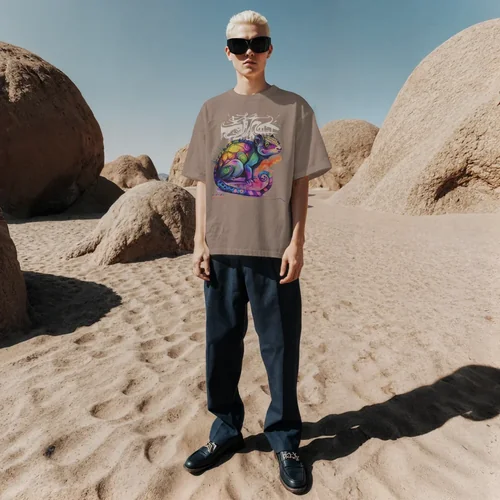 Desert Mockup T-Shirt with Bright Colors and Clear Sky