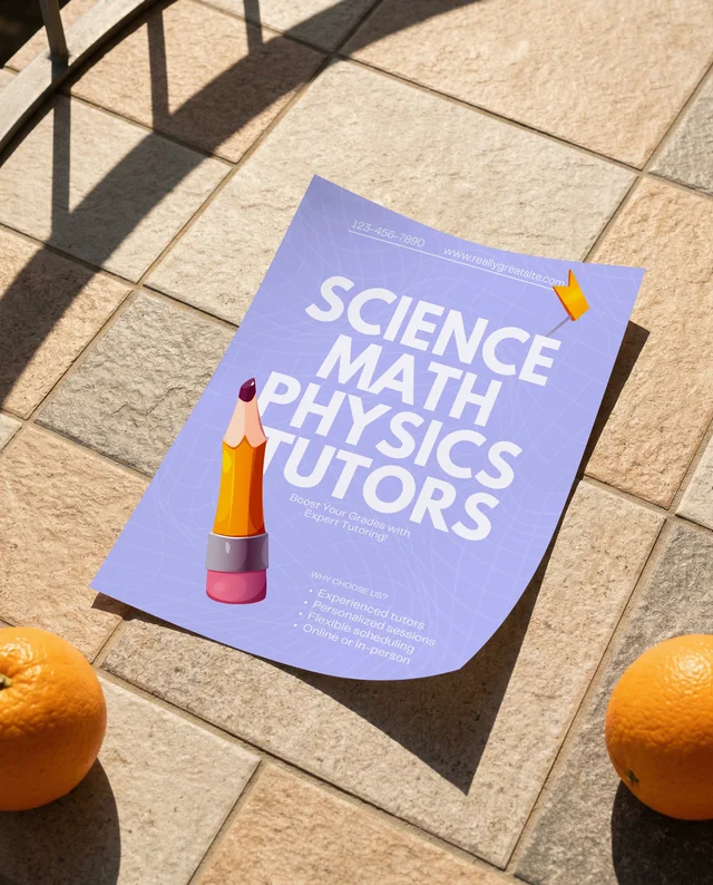 Minimalist Mockup of a Flyer with Oranges on Stone Surface