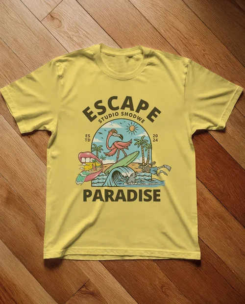 Mockup of Classic White T-Shirt on Wooden Floor