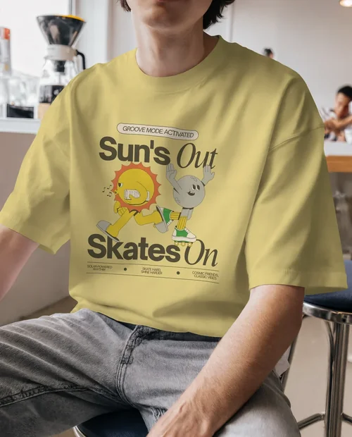 Casual T-Shirt Mockup in Modern Café Setting