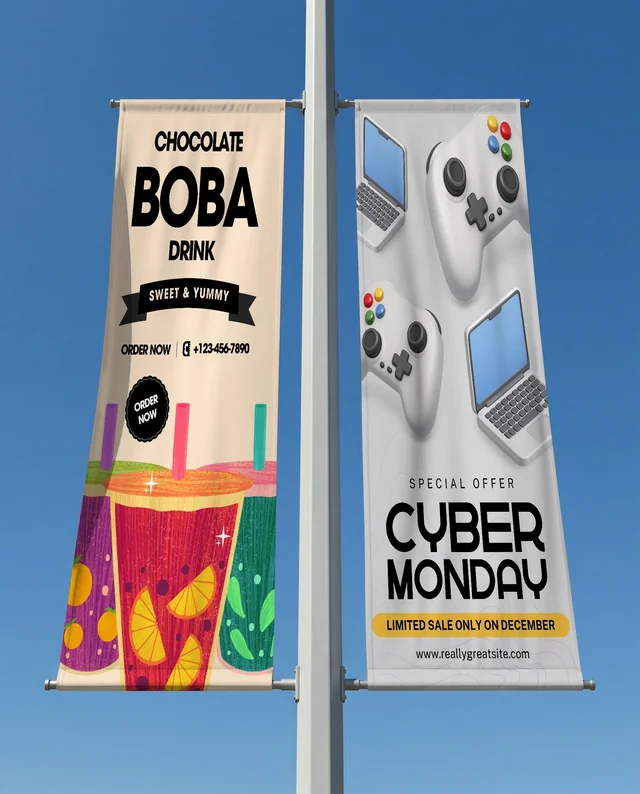 Modern Mockup of Blank Banners Against Clear Blue Sky