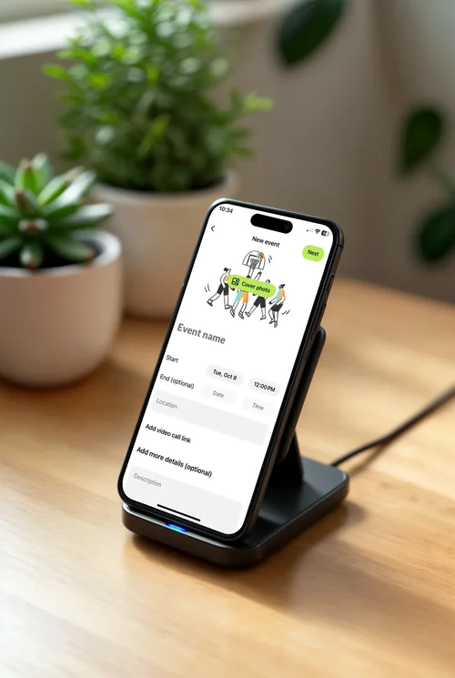 Modern iPhone 16 Pro Max Mockup with Wireless Charger