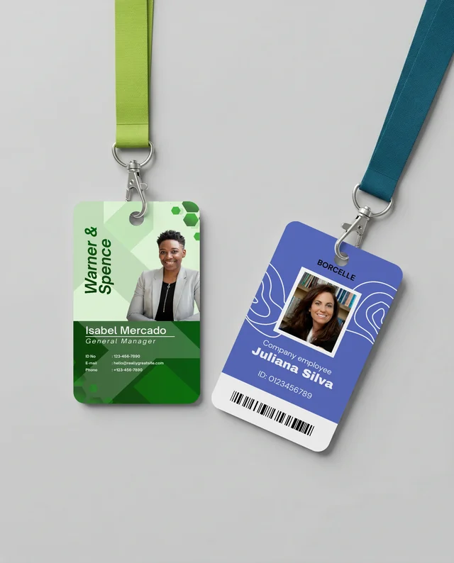 Minimalist Mockup of Blank ID Cards with Colorful Lanyards