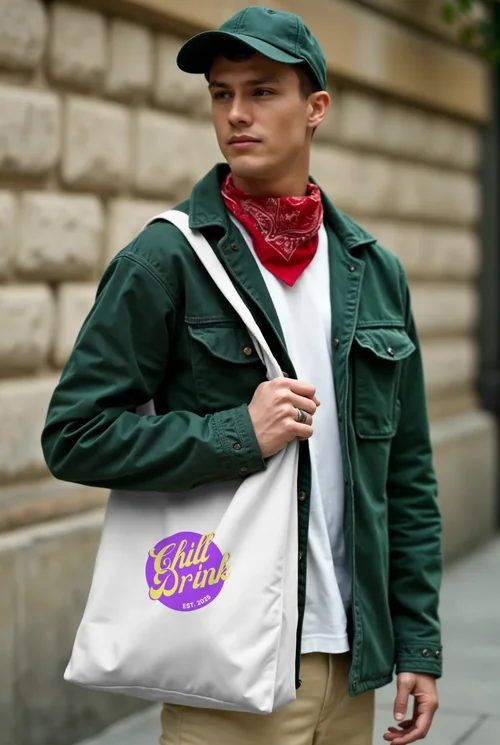 Casual Mockup of Tote Bag in Urban Streetwear Style