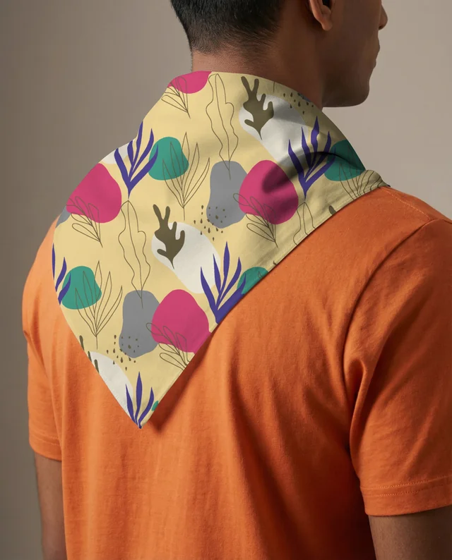 Stylish Young Man in Orange T-Shirt and Bandana Mockup
