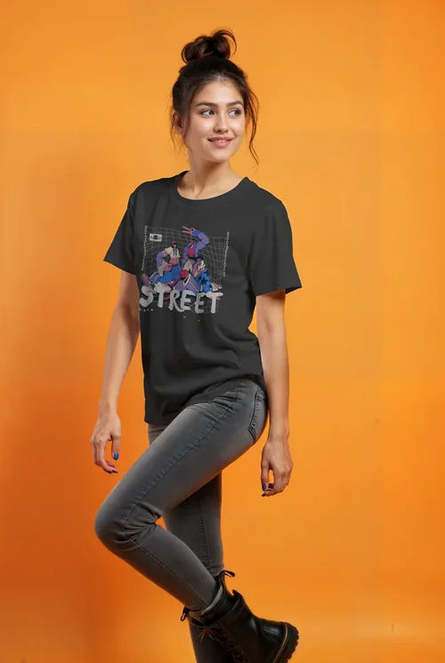 Vibrant Orange Background T-Shirt Mockup with Playful Colors