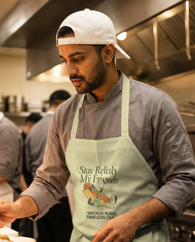 Focused Male Chef in Modern Kitchen Mockup with Apron