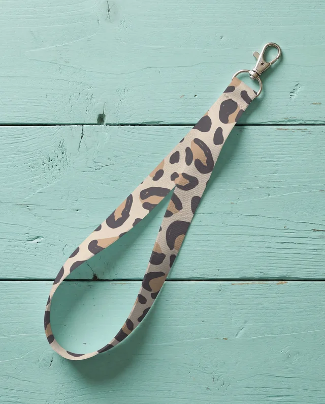 Elegant White Lanyard Mockup on Turquoise Wood Surface