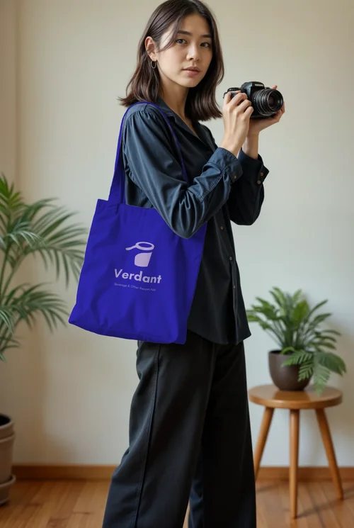 Stylish Mockup of a Tote Bag with Young Woman in Focus