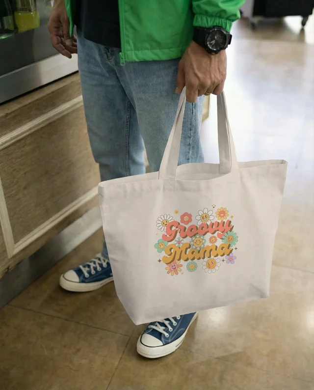 Casual Indoor Mockup of a Person with Tote Bag