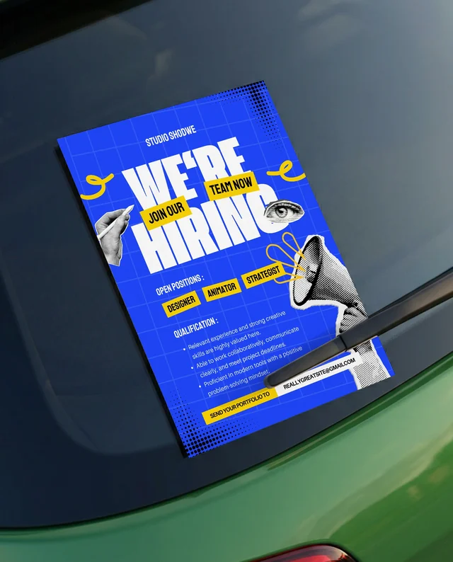 Minimalist Mockup of Flyer on Green Car Windshield