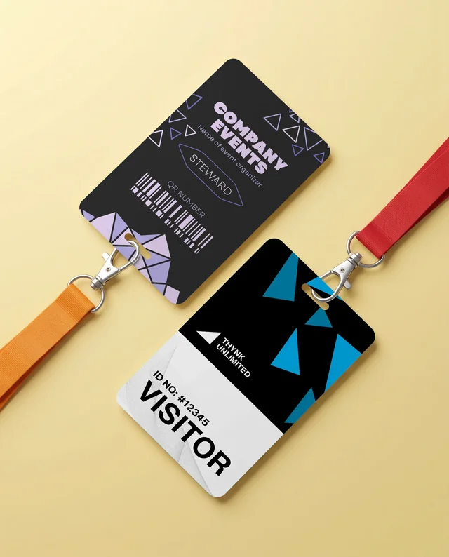 Modern ID Card Mockup with Colorful Lanyards on Yellow