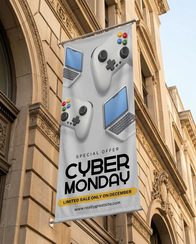 Elegant Urban Building Facade with Blank Banner Mockup