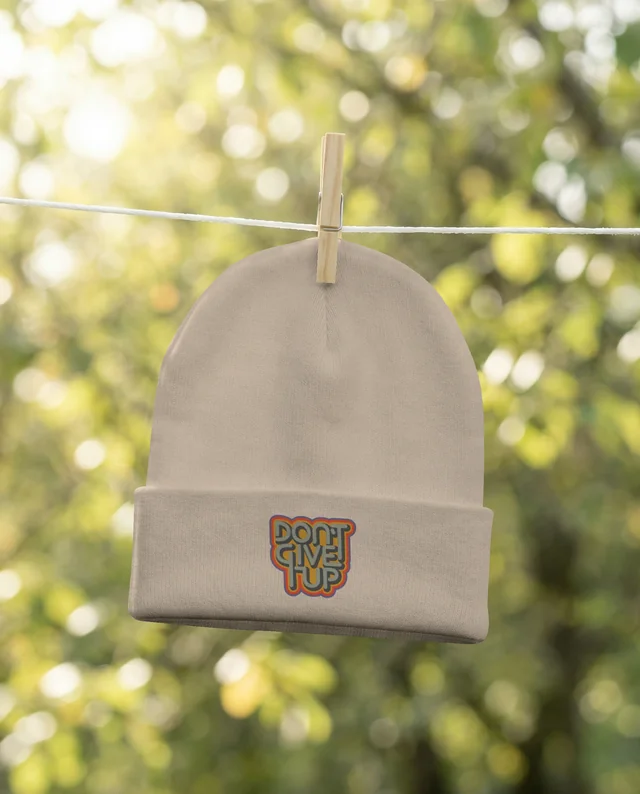 Serene Beanie Mockup Hanging on Clothesline in Nature