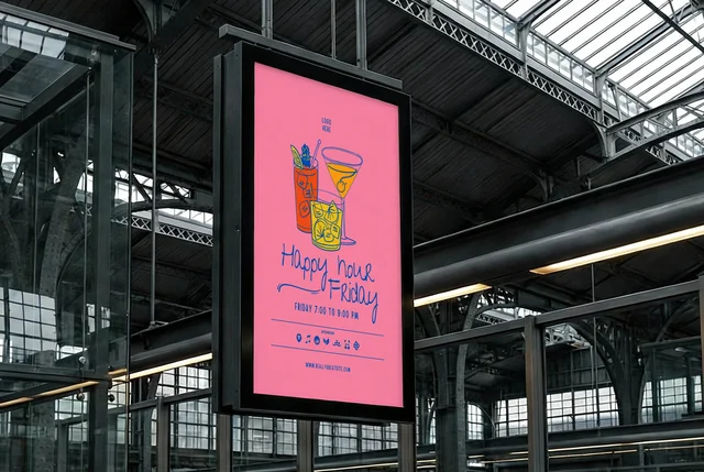 Modern Billboard Mockup in Industrial Station Interior