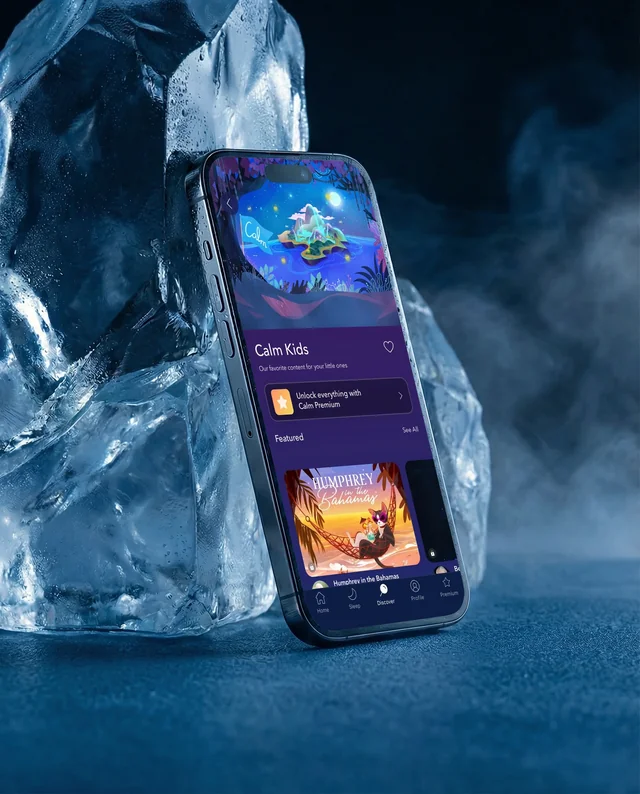 Modern iPhone Mockup Against a Glistening Ice Block