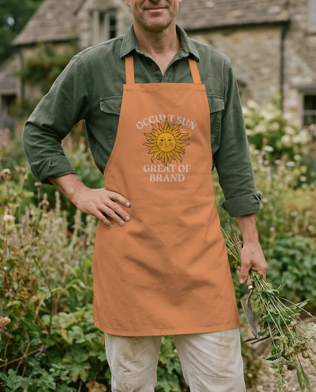 Confident Gardener in Apron Mockup Surrounded by Nature