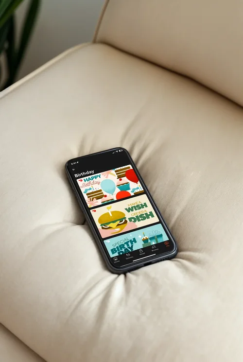 Mockup of iPhone 16 Pro Max on a Minimalist Couch