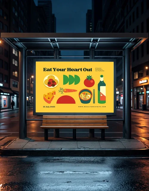 Urban Mockup: Minimalist Billboard at Night