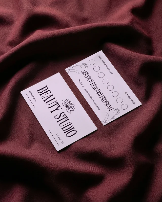 Elegant Business Card Mockup on Burgundy Fabric Background