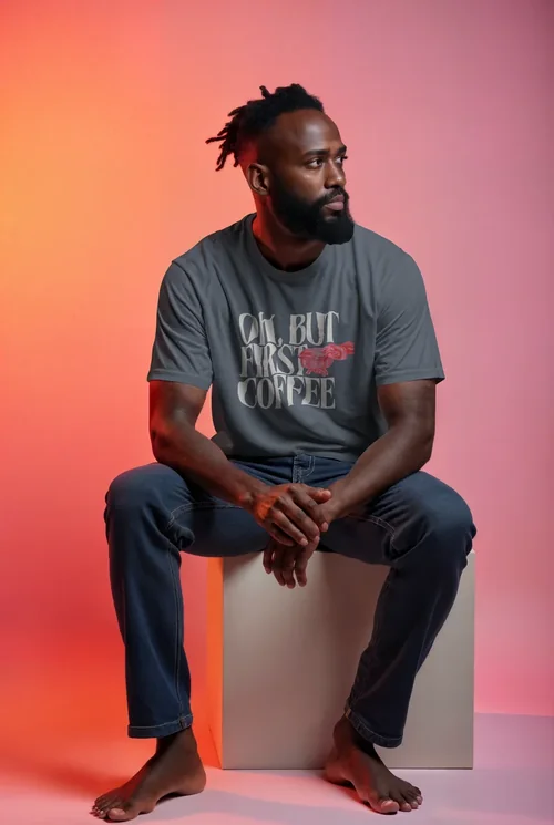 Stylish T-Shirt Mockup with Warm Pink and Orange Background