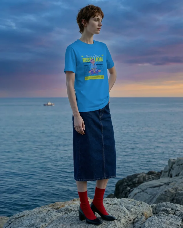 Elegant T-Shirt Mockup by the Serene Shoreline