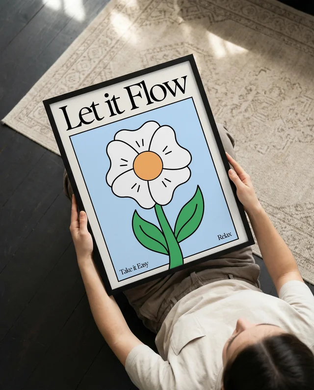 Mockup of a Poster with a Relaxed Person Holding Frame