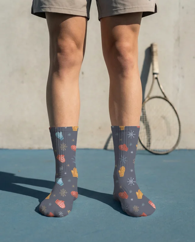 Sporty Mockup of Legs in Socks on a Tennis Court