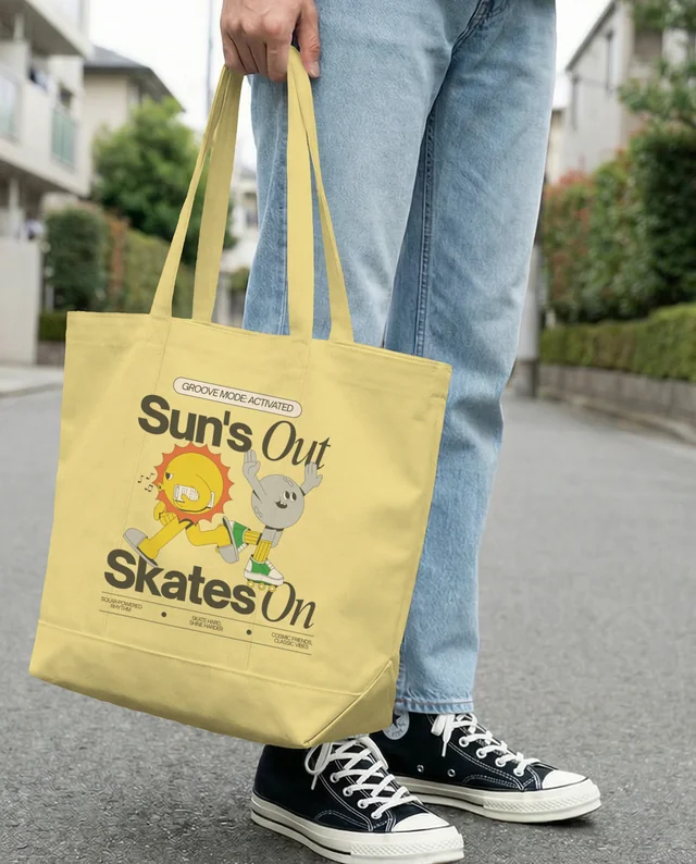 Stylish Mockup of a Canvas Tote Bag on Urban Street
