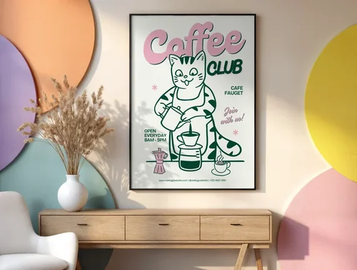 Modern Poster Mockup with Pastel Background and Colors