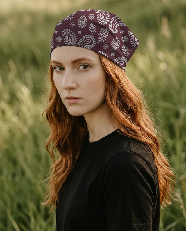 Young Woman in Headscarf Mockup with Lush Green Background
