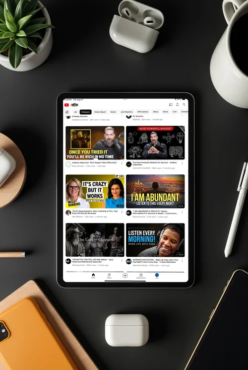 Black iPad Pro Mockup: Minimalist Flatlay Design