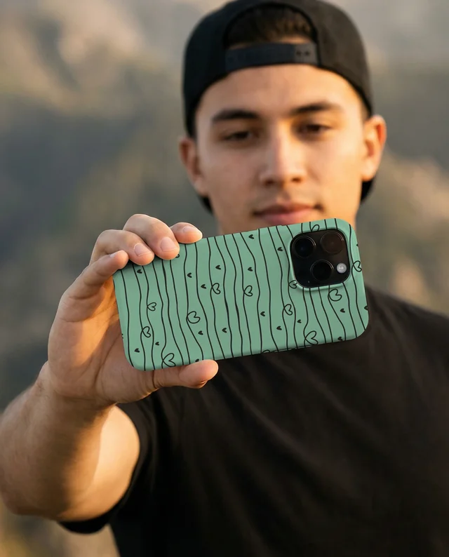 Young Man Taking a Selfie with White Phone Cover Mockup