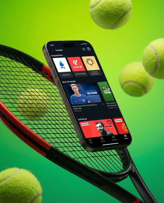 Dynamic iPhone Mockup on Tennis Racket with Balls