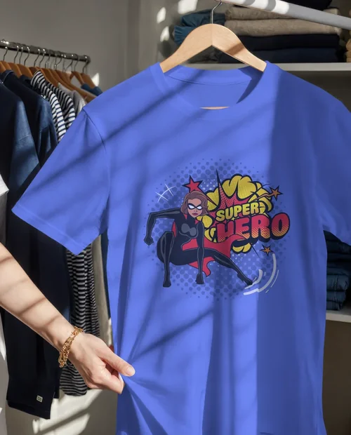 Bright T-Shirt Mockup in Sunlit Room with Cozy Vibes