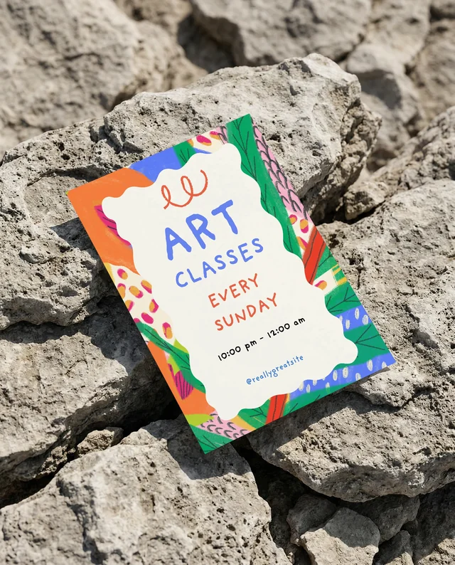 Minimalist Mockup of a Flyer on Textured Gray Rocks