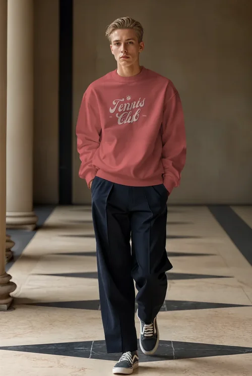 Stylish Mockup of a Young Male in a Cream Sweatshirt