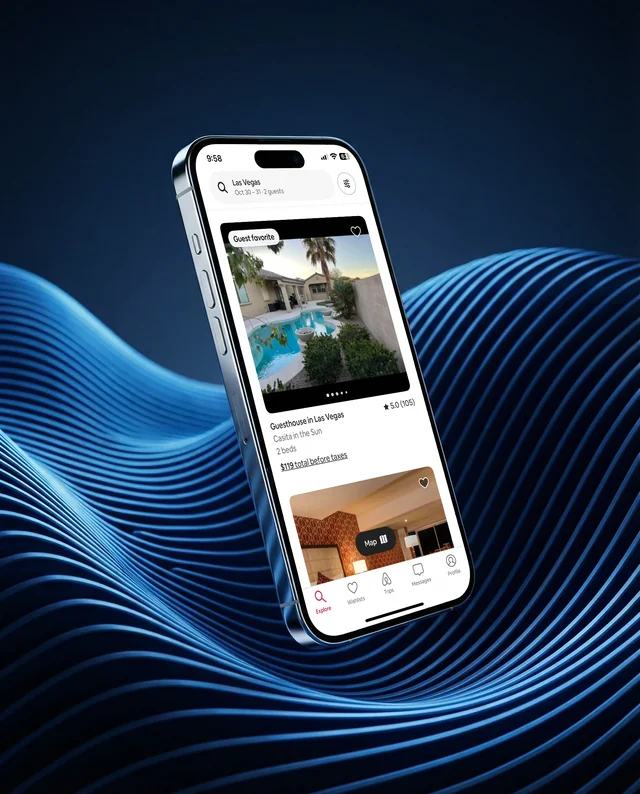 Sleek iPhone Mockup with Dynamic Blue Waves Background